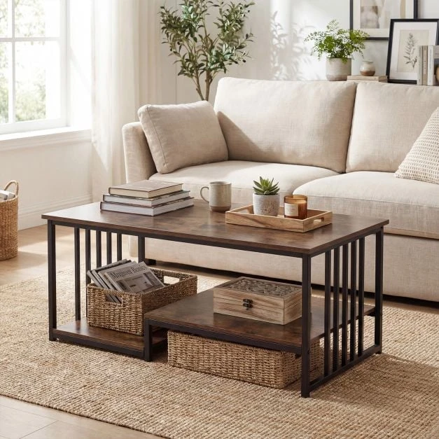 Promotions Kavos staliukas 110x60x45 cm Rudos spalvos metalinis su saugojimo vieta