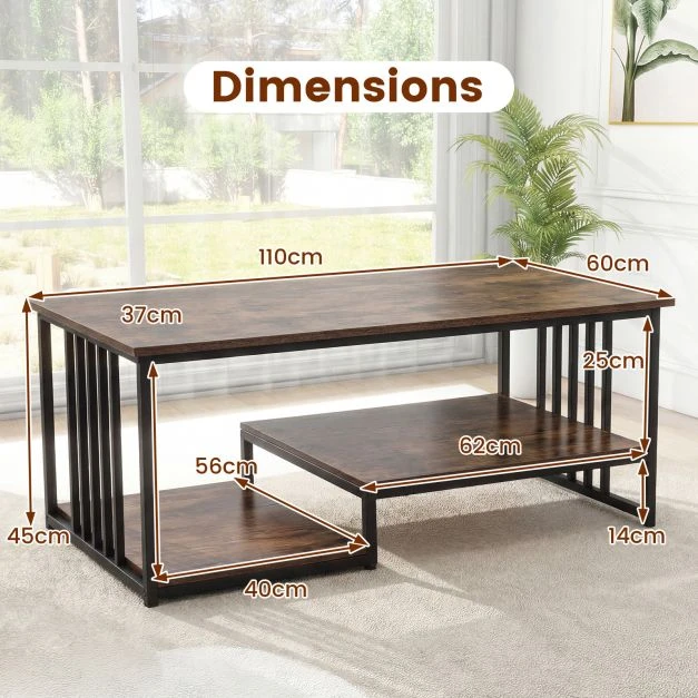 Promotions Kavos staliukas 110x60x45 cm Rudos spalvos metalinis su saugojimo vieta