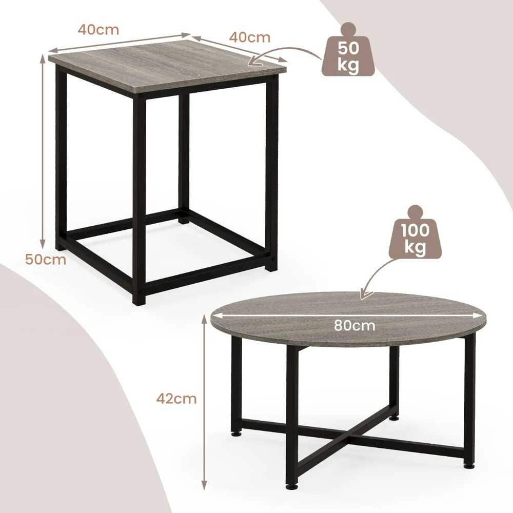 Promotions Kavos staliukų komplektas, 80x42 cm, 40,6x40,6x50,8 cm, Pilka ir Juoda
