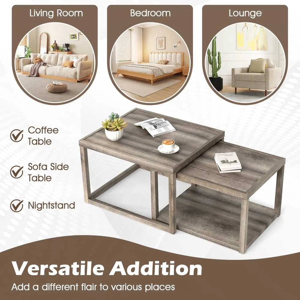 Promotions Dėliojamas kavos staliukų komplektas, 69.9x59.7x45.7 cm ir 64.8x49.5x40.6 cm, Pilkas