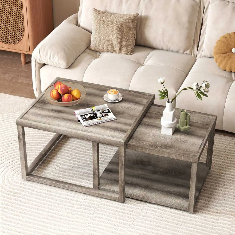 Promotions Dėliojamas kavos staliukų komplektas, 69.9x59.7x45.7 cm ir 64.8x49.5x40.6 cm, Pilkas