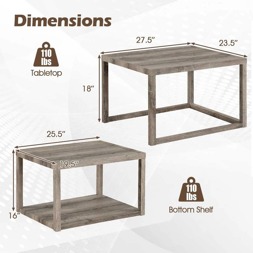 Promotions Dėliojamas kavos staliukų komplektas, 69.9x59.7x45.7 cm ir 64.8x49.5x40.6 cm, Pilkas