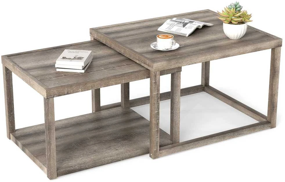 Promotions Dėliojamas kavos staliukų komplektas, 69.9x59.7x45.7 cm ir 64.8x49.5x40.6 cm, Pilkas