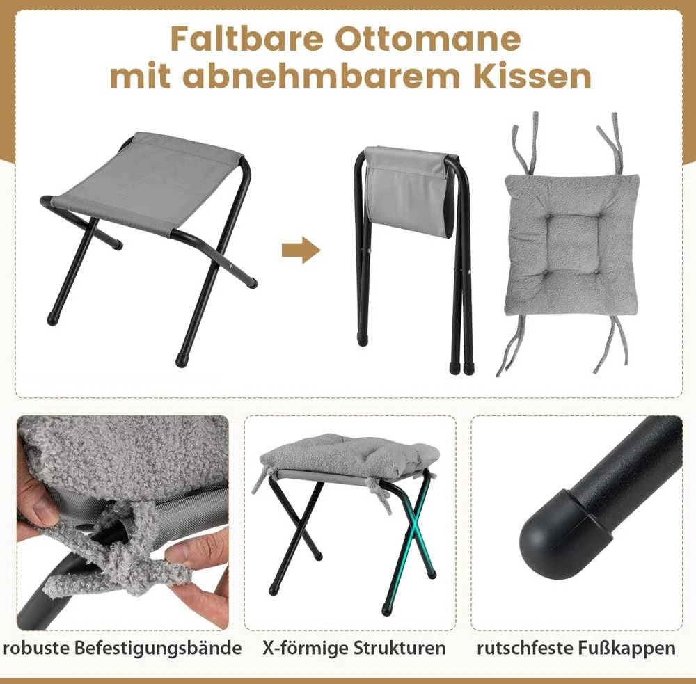 Promotions Kėdė su sulankstoma kojų atrama ir galvos pagalvėle, 80x73,7x96,5 cm, pilka