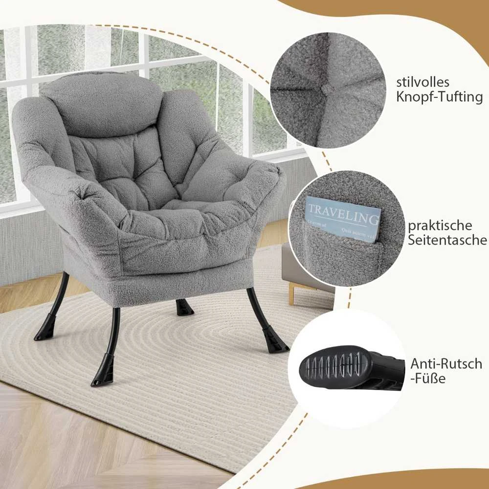 Promotions Kėdė su sulankstoma kojų atrama ir galvos pagalvėle, 80x73,7x96,5 cm, pilka