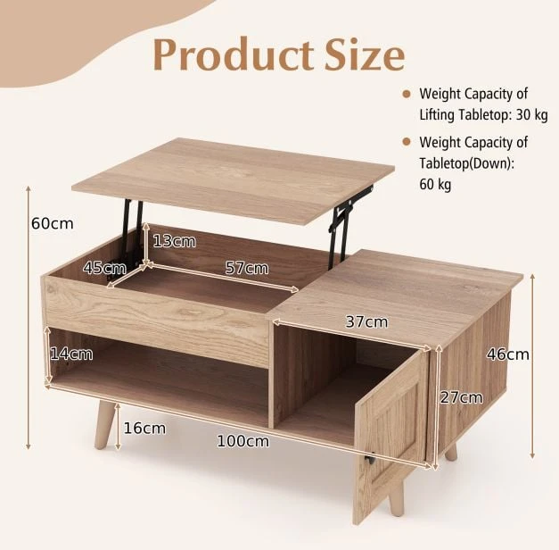 Promotions Keltuvinis kavos staliukas su daiktadėže 100,3x49,5x45,7 cm natūralus