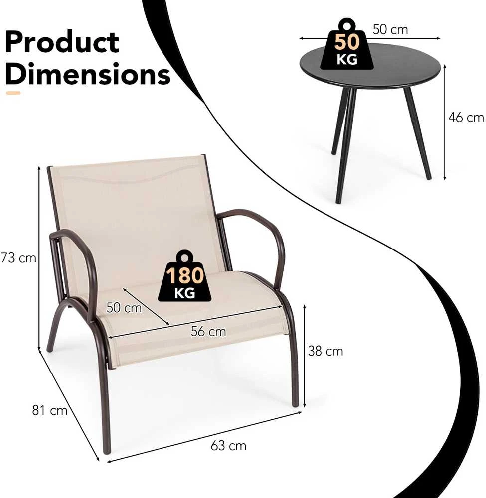 Lauko baldų komplektas Promotions Kiemo bistro komplektas, 81x63x73 cm kėdė, 50x46 cm stalas, Juoda, Ruda