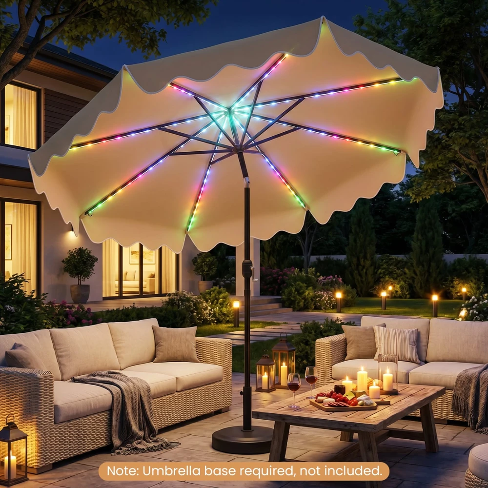 Promotions Kiemo skėtis su spalvą keičianti LED apšvietimu, 9 pėdų, smėlio spalvos