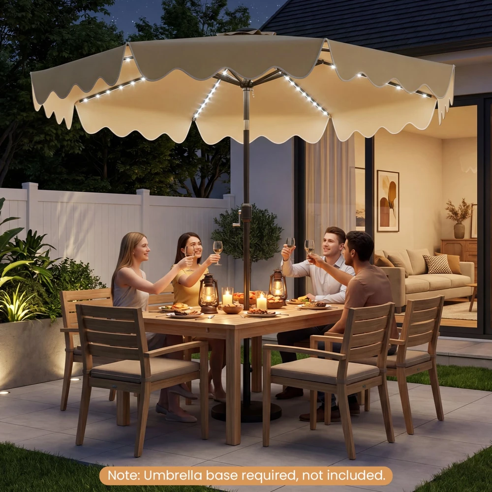 Promotions Kiemo skėtis su spalvą keičianti LED apšvietimu, 9 pėdų, smėlio spalvos