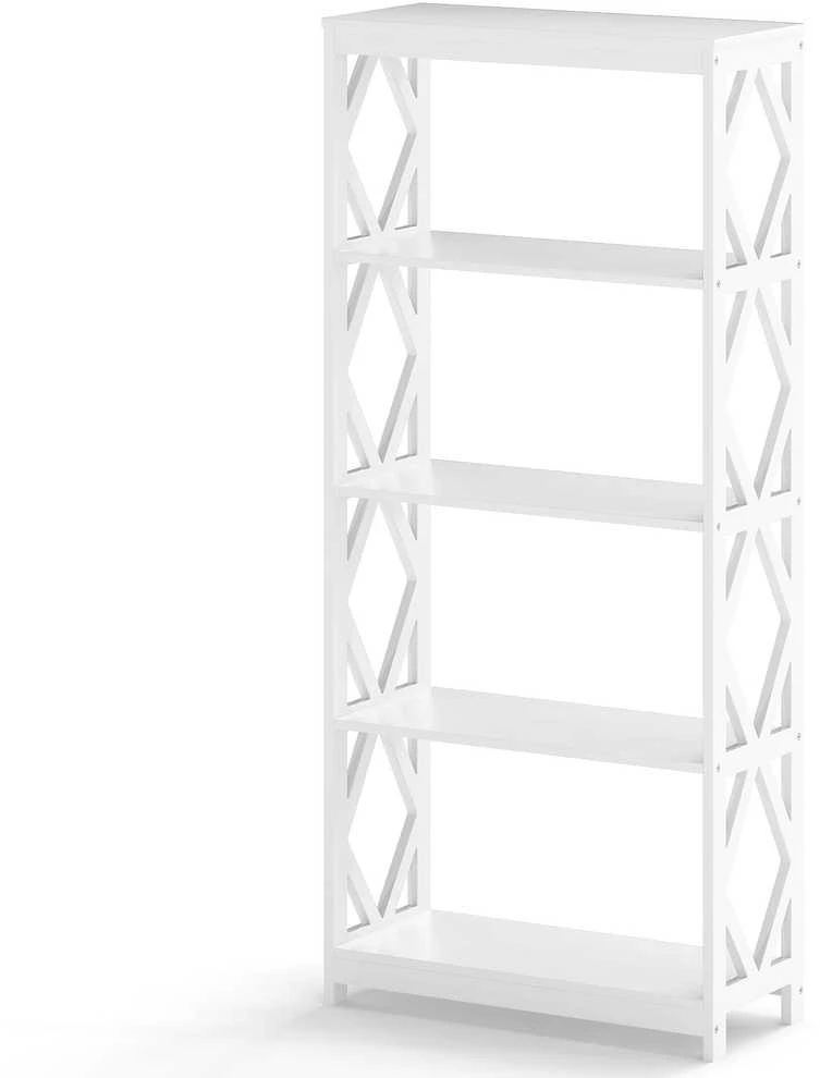 KNYGA Promotions Knygų lentyna, 5 pakopų atvira medinė lentyna, 70x30x155 cm, balta