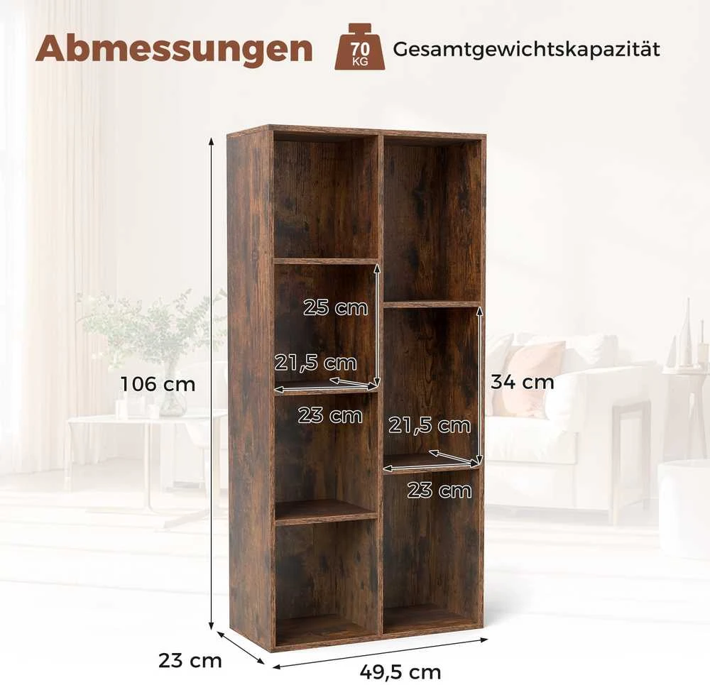 Promotions Knygų lentyna, 7 skyrių lentyna, 49,5x23x106 cm, ruda