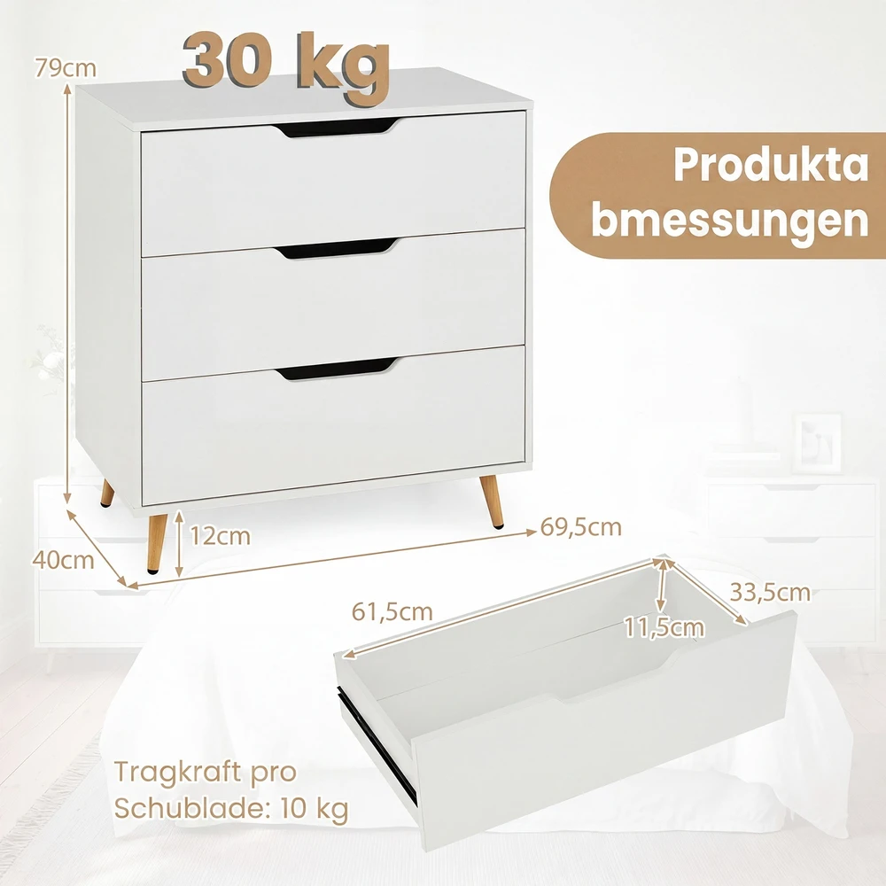 Promotions Komoda su 3 stalčiais 69,5x40x79 cm balta