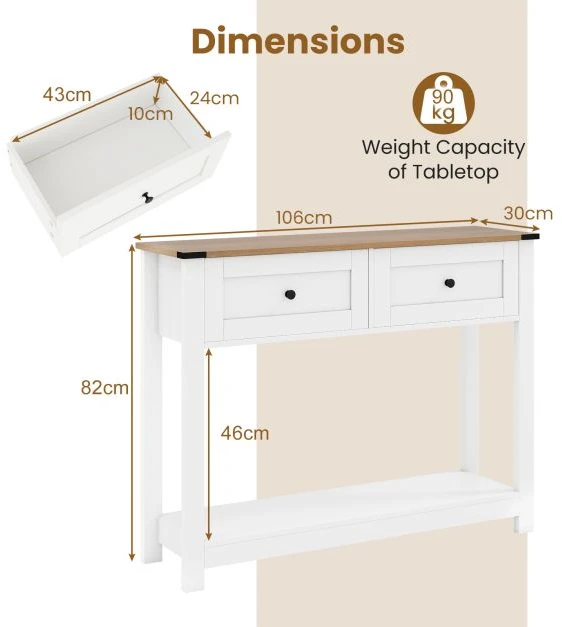 Promotions Konsolinis stalas 106x30x82 cm Baltas Su Saugykla