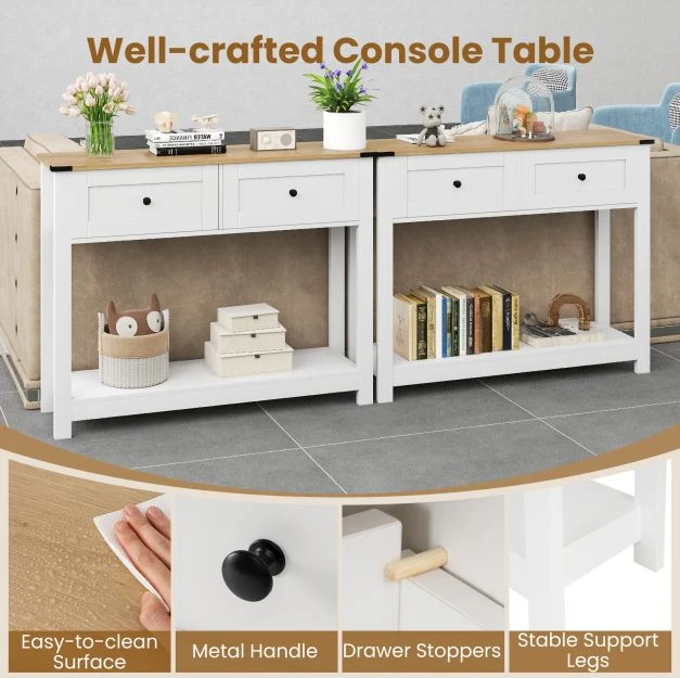 Promotions Konsolinis stalas 106x30x82 cm Baltas Su Saugykla
