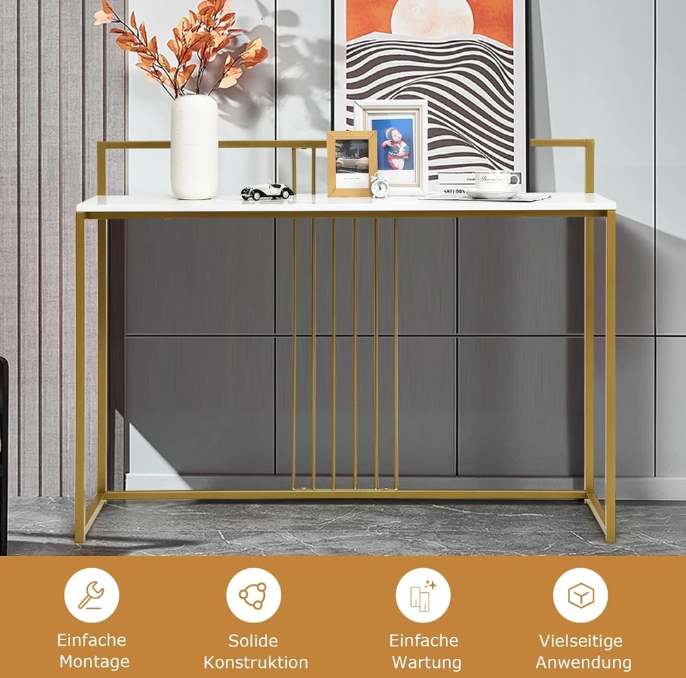 Promotions Konsolinis stalas 120x32x88 cm baltas/auksinis