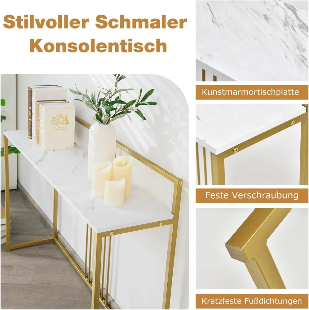 Promotions Konsolinis stalas 120x32x88 cm baltas/auksinis