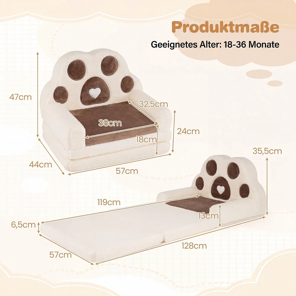 Promotions Konvertuojamas vaikų sofa-loungeris 57,2x43,2x35,6 cm ruda/kreminė