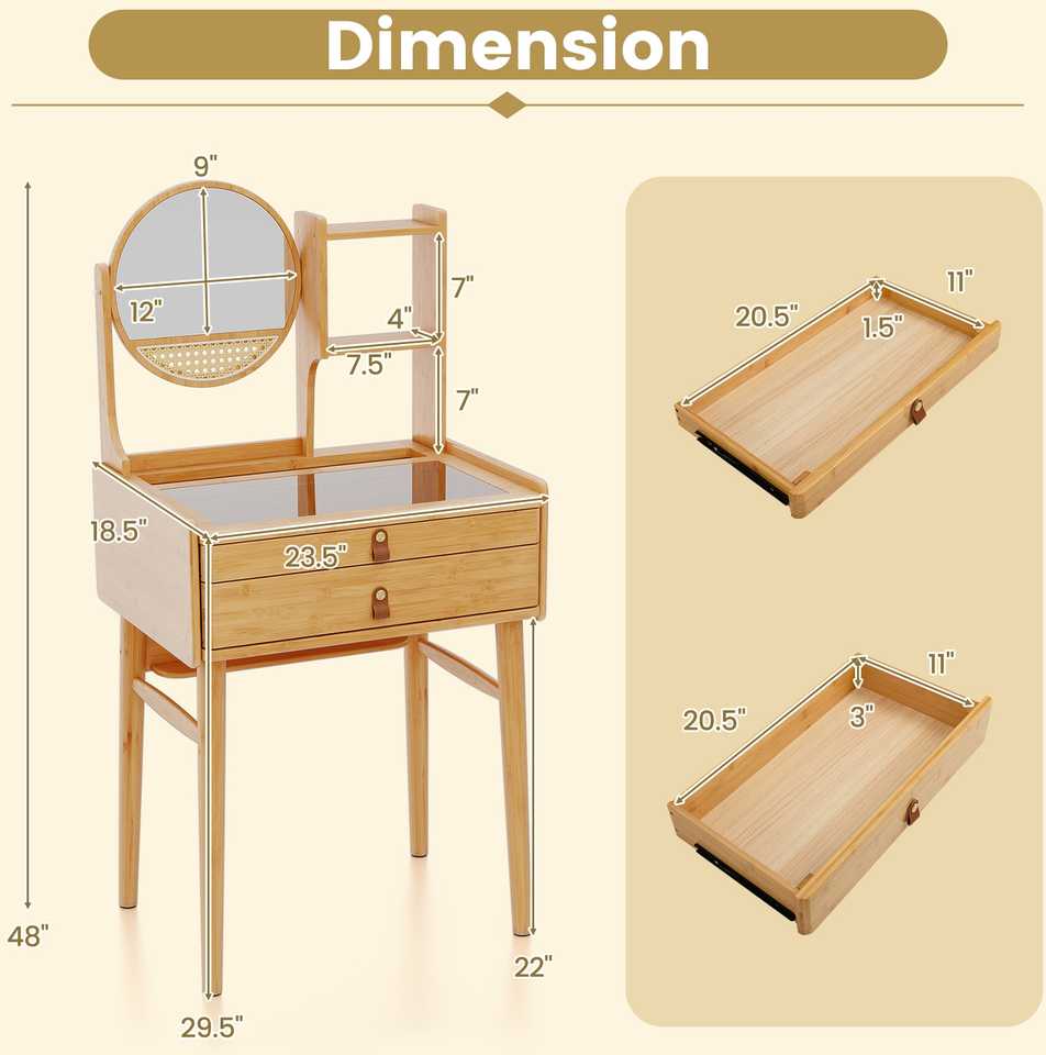 Promotions Kosmetinis stalas, 59.7x38.1x? cm, natūralios spalvos
