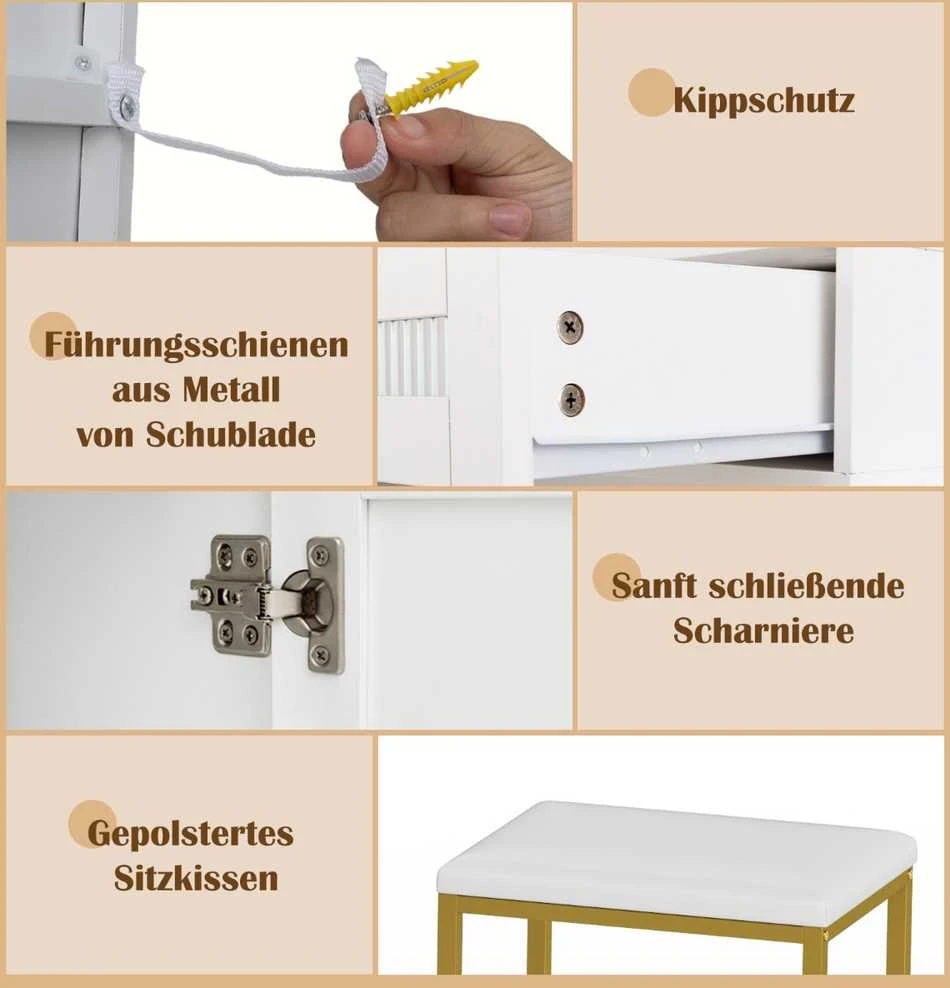 Promotions Kosmetinis staliukas su komplektu, 112x39.5x145 cm, baltos ir aukso spalvos