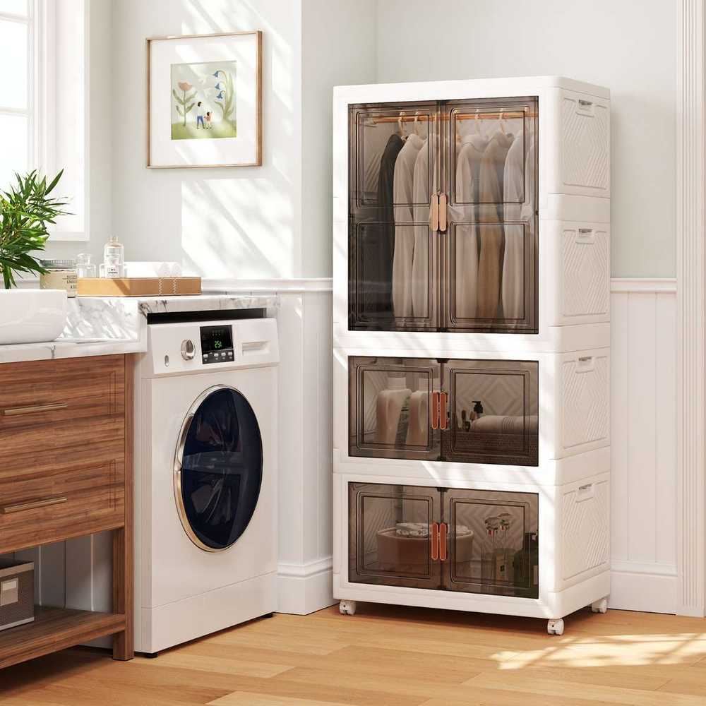 Promotions Laikymo dėžė, Nešiojamas plastikinis drabužių spintos organizatorius, 71x48x156 cm, Balta Ruda