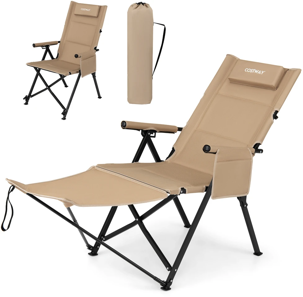 Promotions Lankstomas stovyklavimo kėdė su kojų atrama 156,5x52x82,5 cm chaki