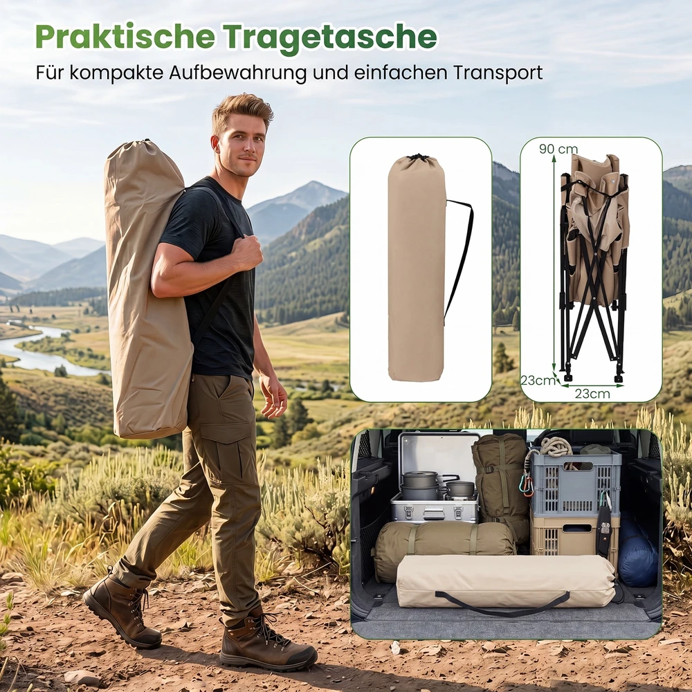 Promotions Lankstomas stovyklavimo kėdė su kojų atrama 156,5x52x82,5 cm chaki