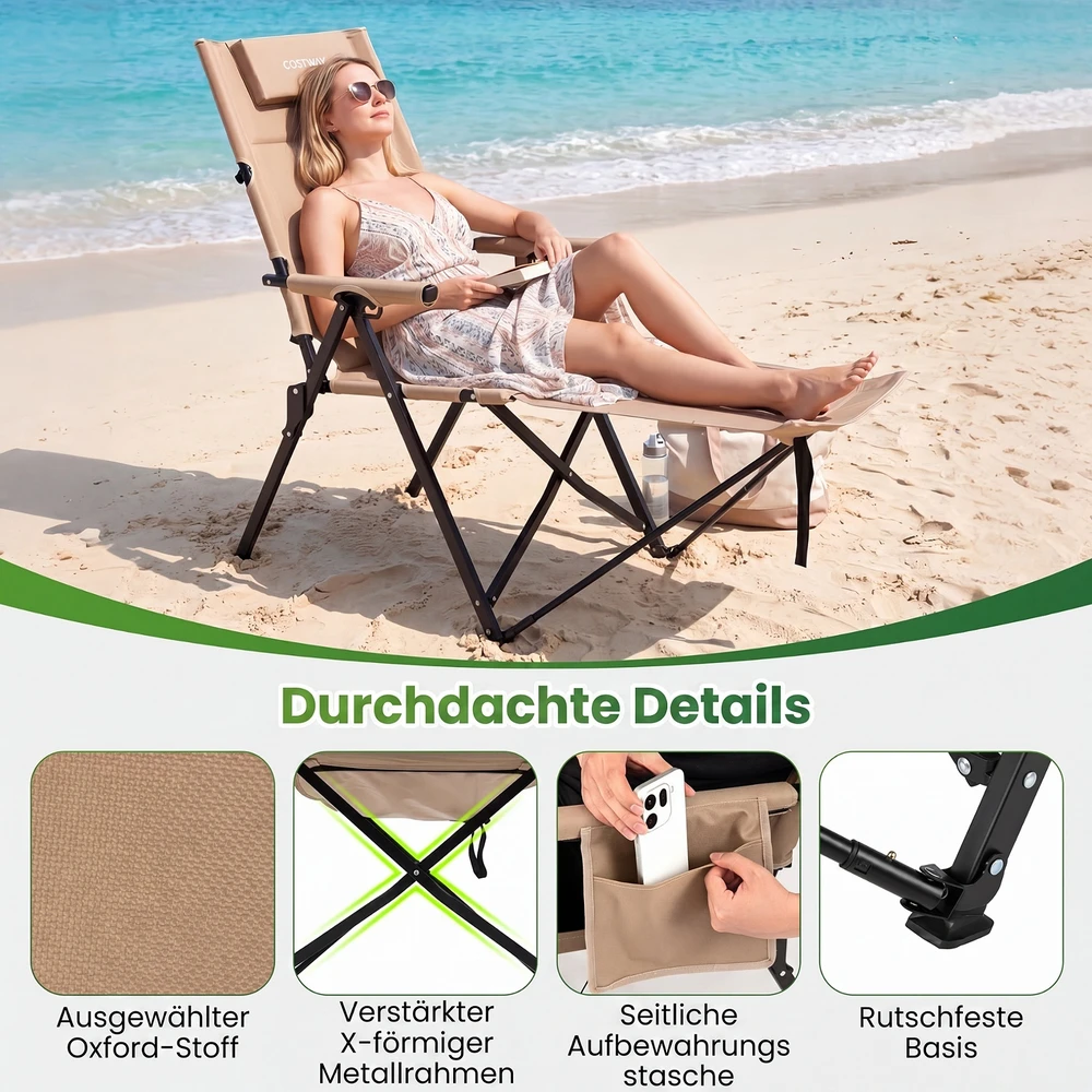 Promotions Lankstomas stovyklavimo kėdė su kojų atrama 156,5x52x82,5 cm chaki