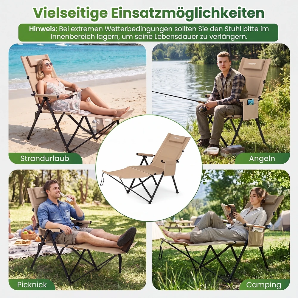 Promotions Lankstomas stovyklavimo kėdė su kojų atrama 156,5x52x82,5 cm chaki
