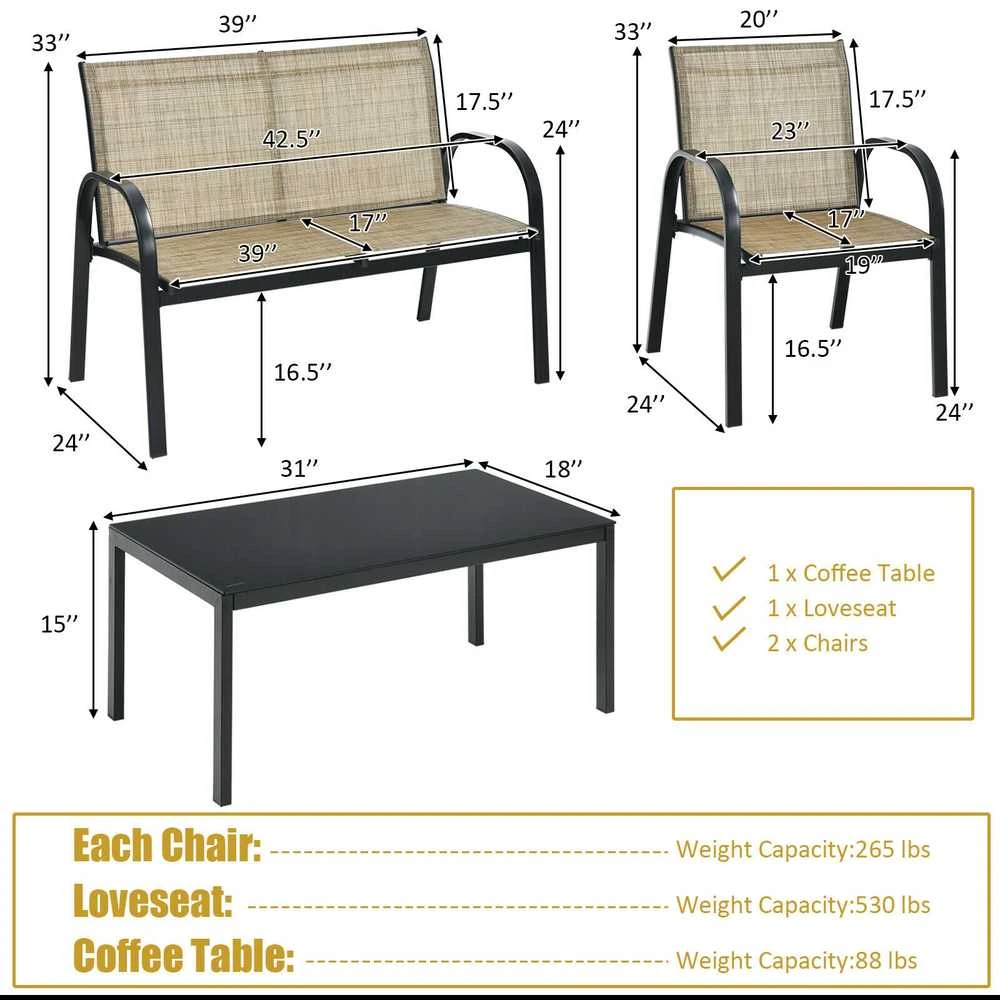 Promotions Lauko baldų komplektas, 107,9x61,9x80 cm dvivietė sofa, 63,5x45x37,1 cm arbatos staliukas, juoda pilka