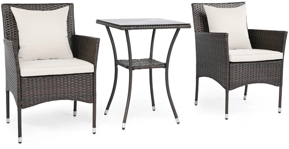 Promotions Lauko baldų komplektas 3 dalių Rotango 57x57x82 cm Baltas PE rotangas