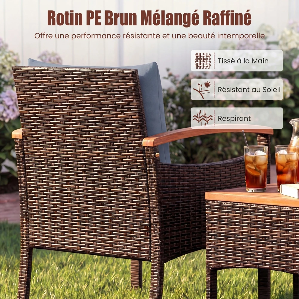 Promotions Lauko baldų komplektas 3 dalių rotango kėdės ir kavos staliukas 60,5x60x73 cm pilka