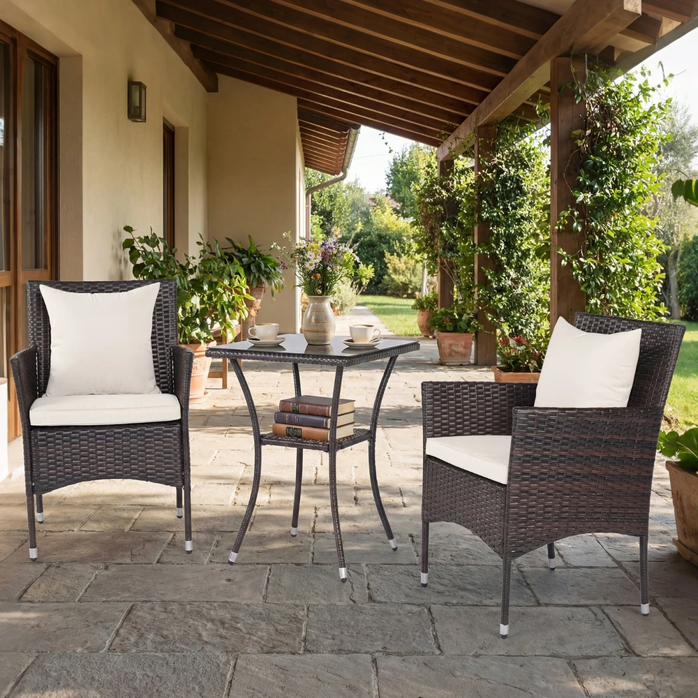 Promotions Lauko baldų komplektas 3 dalių Rotango 57x57x82 cm Baltas PE rotangas
