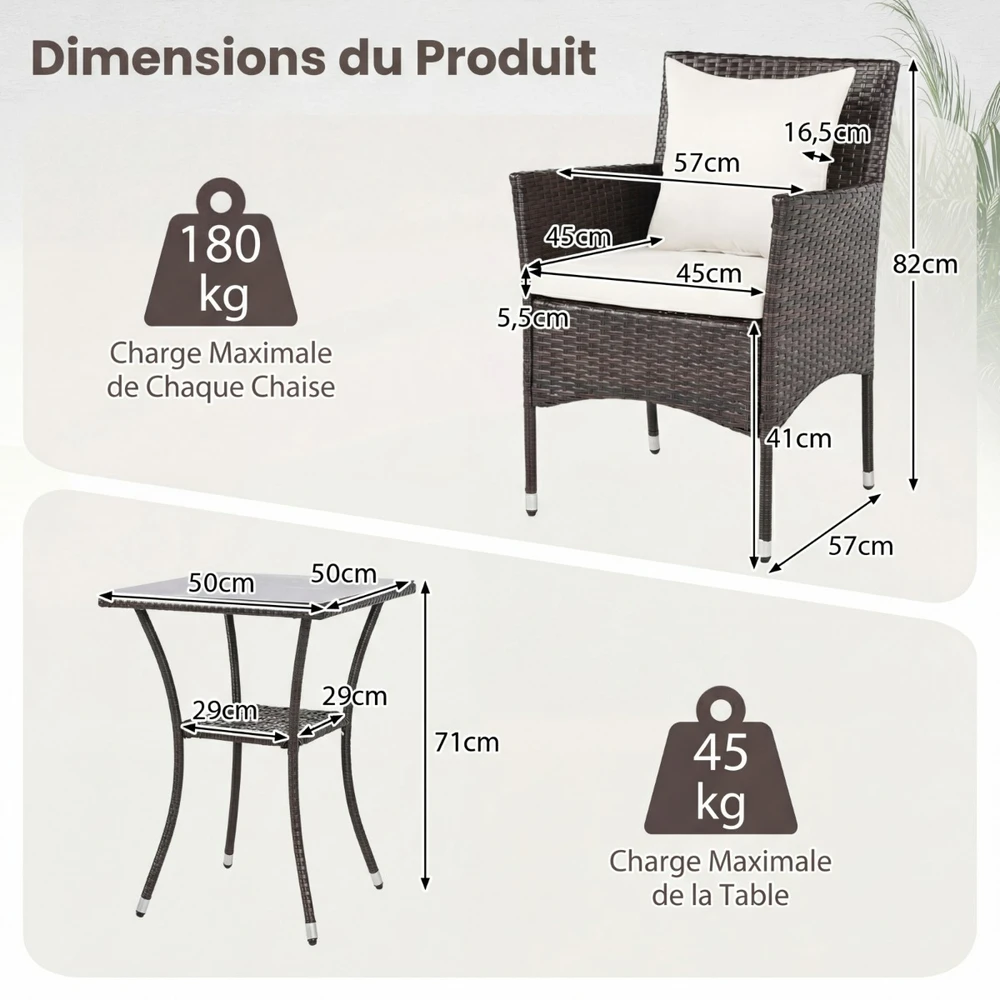 Promotions Lauko baldų komplektas 3 dalių Rotango 57x57x82 cm Baltas PE rotangas