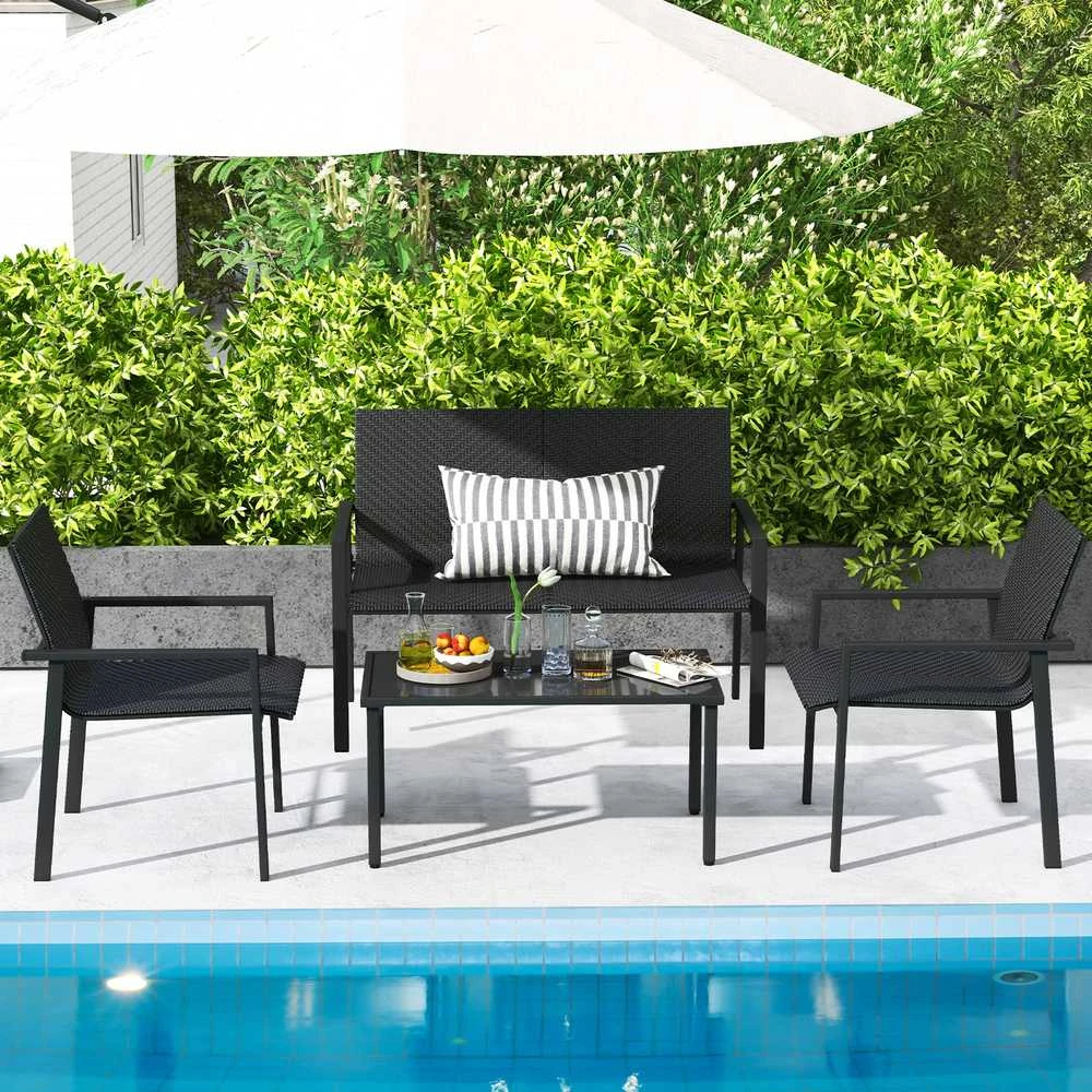 Promotions Lauko baldų komplektas, 67,3x116,8x83,8 cm dvivietė sofa, 67,3x63,5x83,8 cm kėdė, 90,2x50,8x44,5 cm kavos staliukas, ruda
