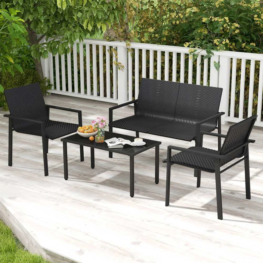 Promotions Lauko baldų komplektas, 67,3x116,8x83,8 cm dvivietė sofa, 67,3x63,5x83,8 cm kėdė, 90,2x50,8x44,5 cm kavos staliukas, ruda