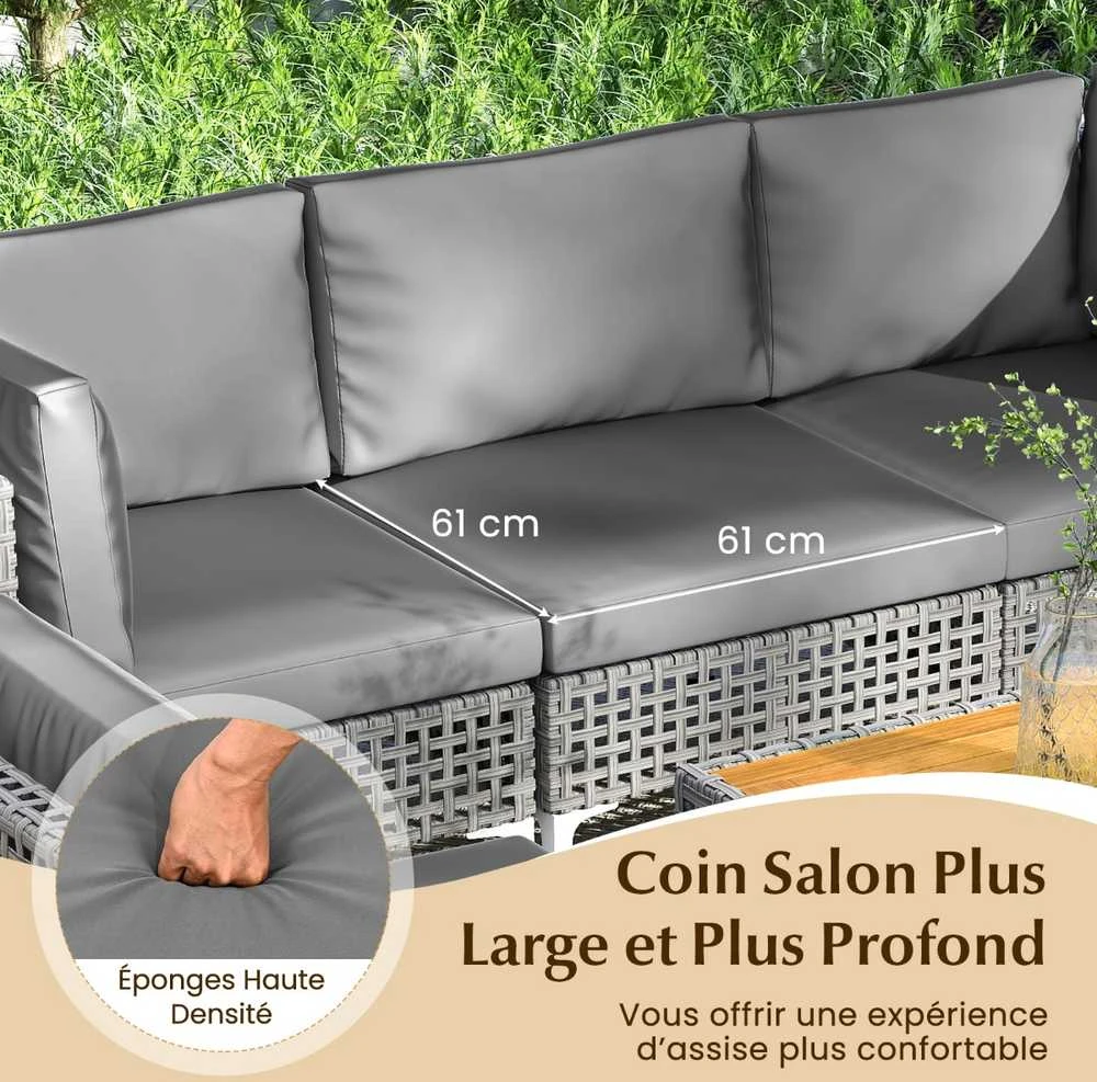 Promotions Lauko Baldų Komplektas, 7 dalių Kampinė sofa su pagalvėlėmis ir kavos staliuku, Pilka, Akacijos mediena