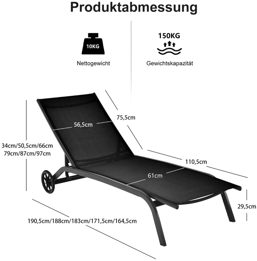 Promotions Lauko poilsio komplektas reguliuojamas 190,5x61x34 cm juodos spalvos audinys
