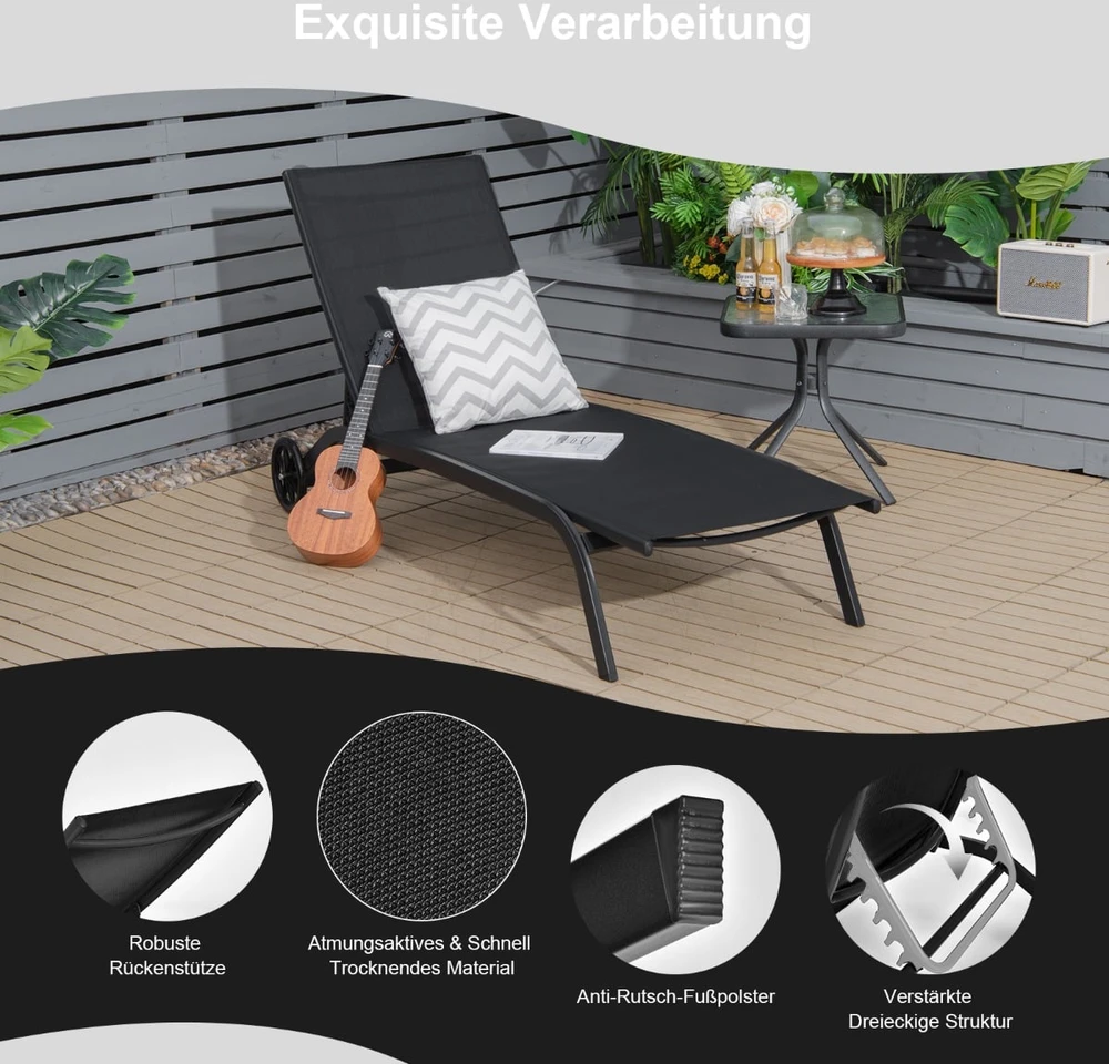 Promotions Lauko poilsio komplektas reguliuojamas 190,5x61x34 cm juodos spalvos audinys