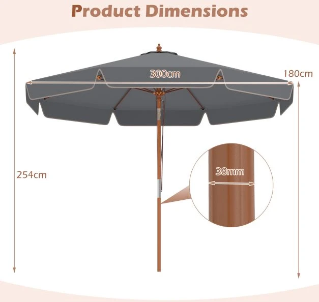 Promotions Lauko skėtis 300x300x254 cm Pilkas