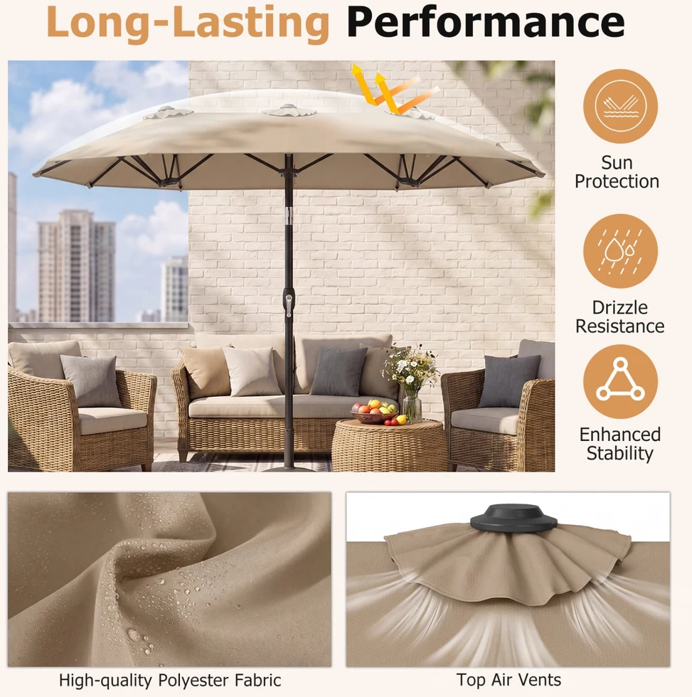 Promotions Lauko skėtis 305x161x219 cm Rudas Poliesterio audinys