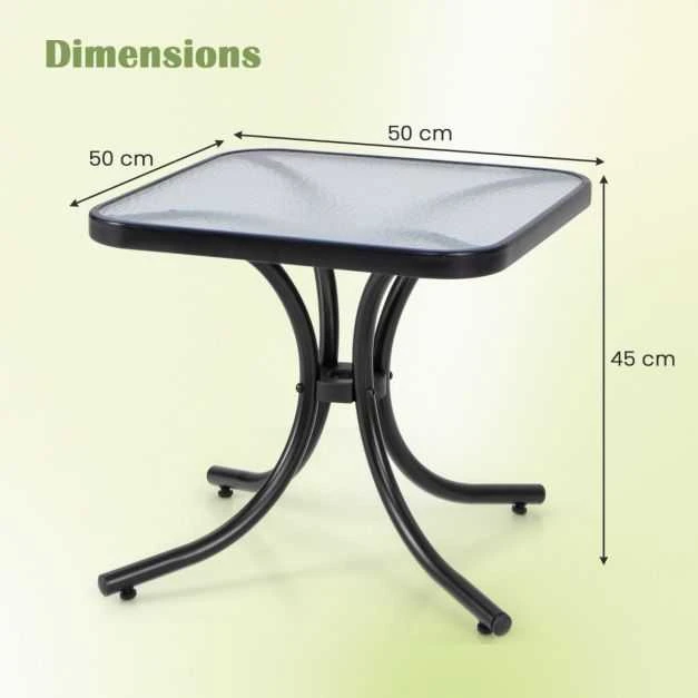 Promotions Lauko stalas, Grūdintas stiklas viršuje, 50.8x50.8x45.7 cm, Juodas