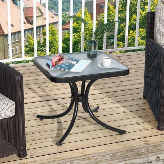 Promotions Lauko stalas, Grūdintas stiklas viršuje, 50.8x50.8x45.7 cm, Juodas