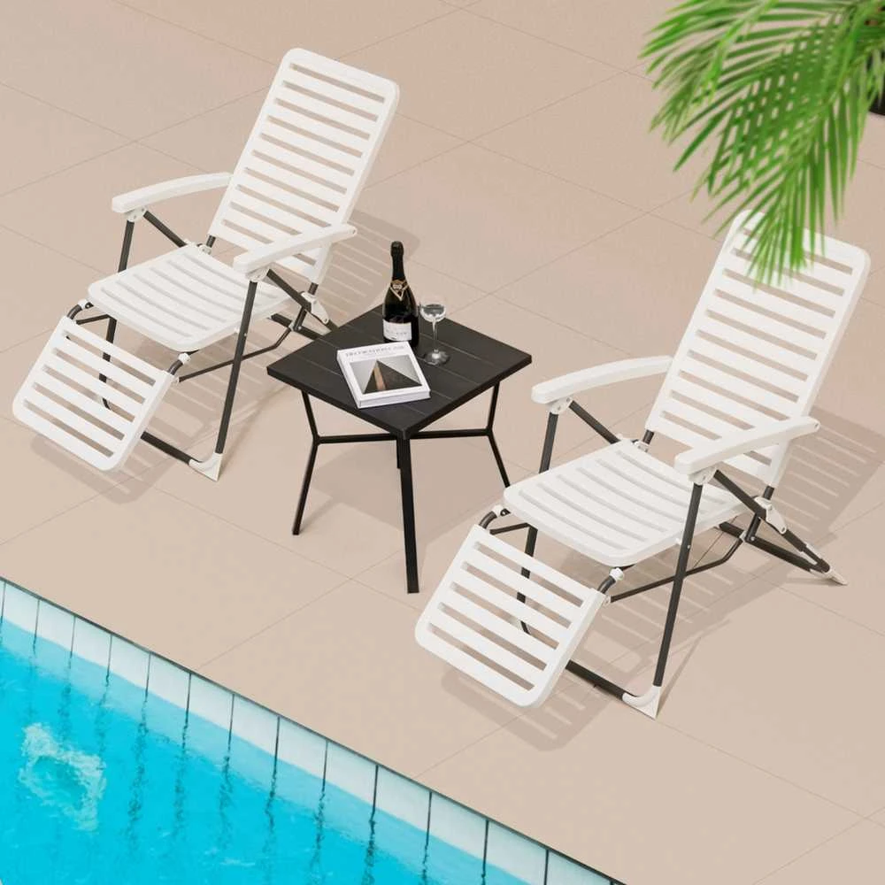 Promotions Lauko terasos kėdžių komplektas, reguliuojamas sulankstomas su pakoja, 147.3x62.2x72.4 cm, baltas