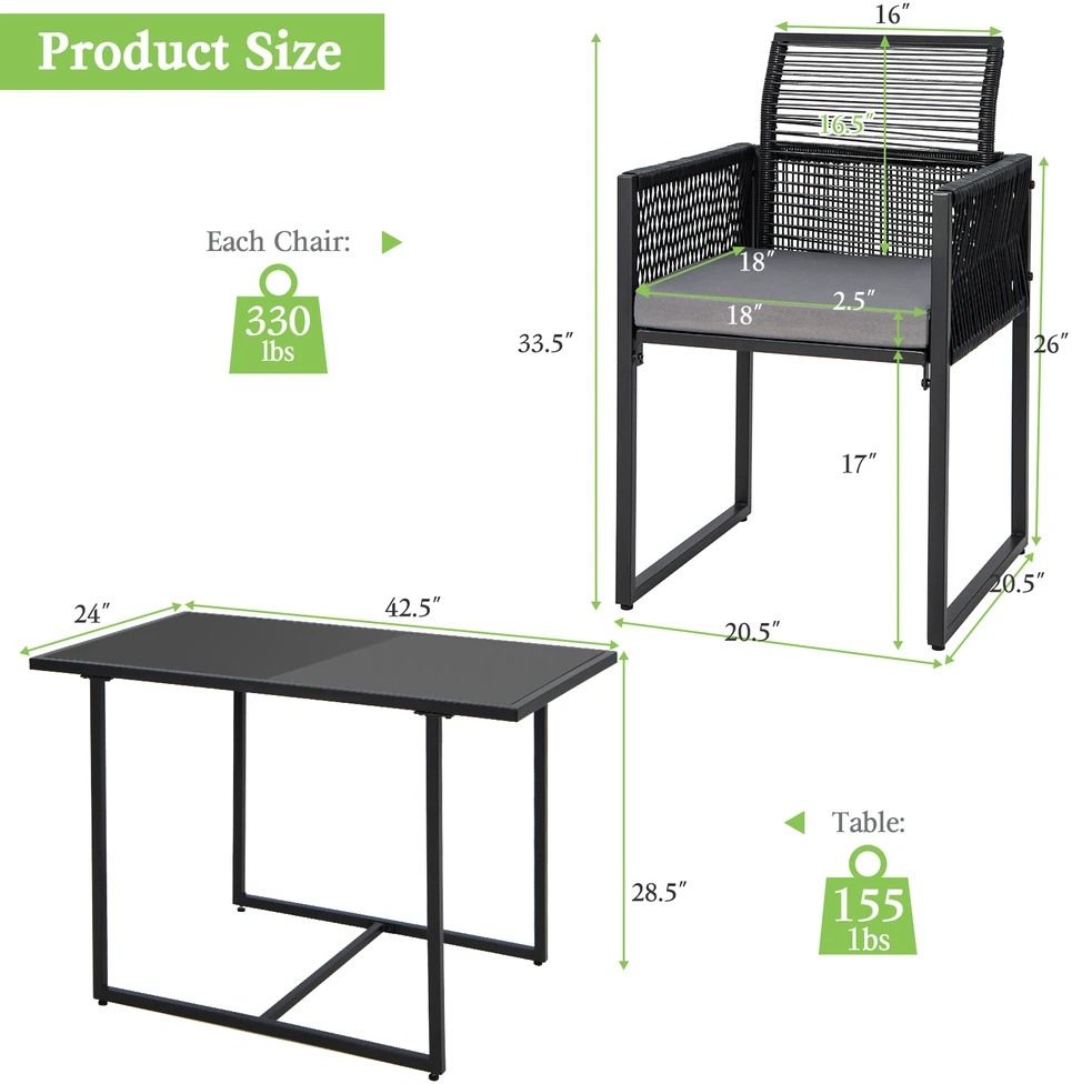 Promotions Lauko valgomojo komplektas 3 dalių 52x61x85.1 cm Juodas