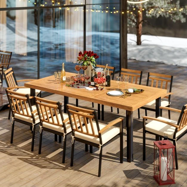 Promotions Lauko valgomojo stalas 200x100x75 cm natūralaus/juodo akacijos medienos stalviršis
