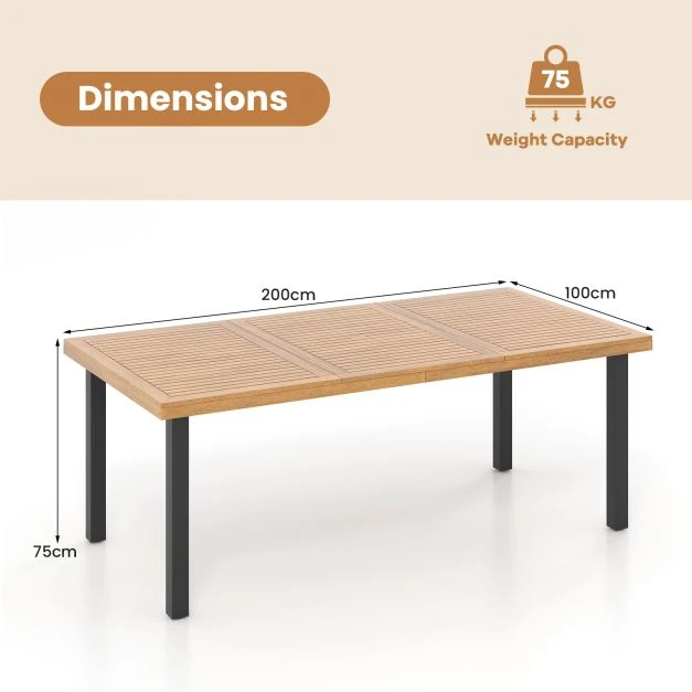 Promotions Lauko valgomojo stalas 200x100x75 cm natūralaus/juodo akacijos medienos stalviršis