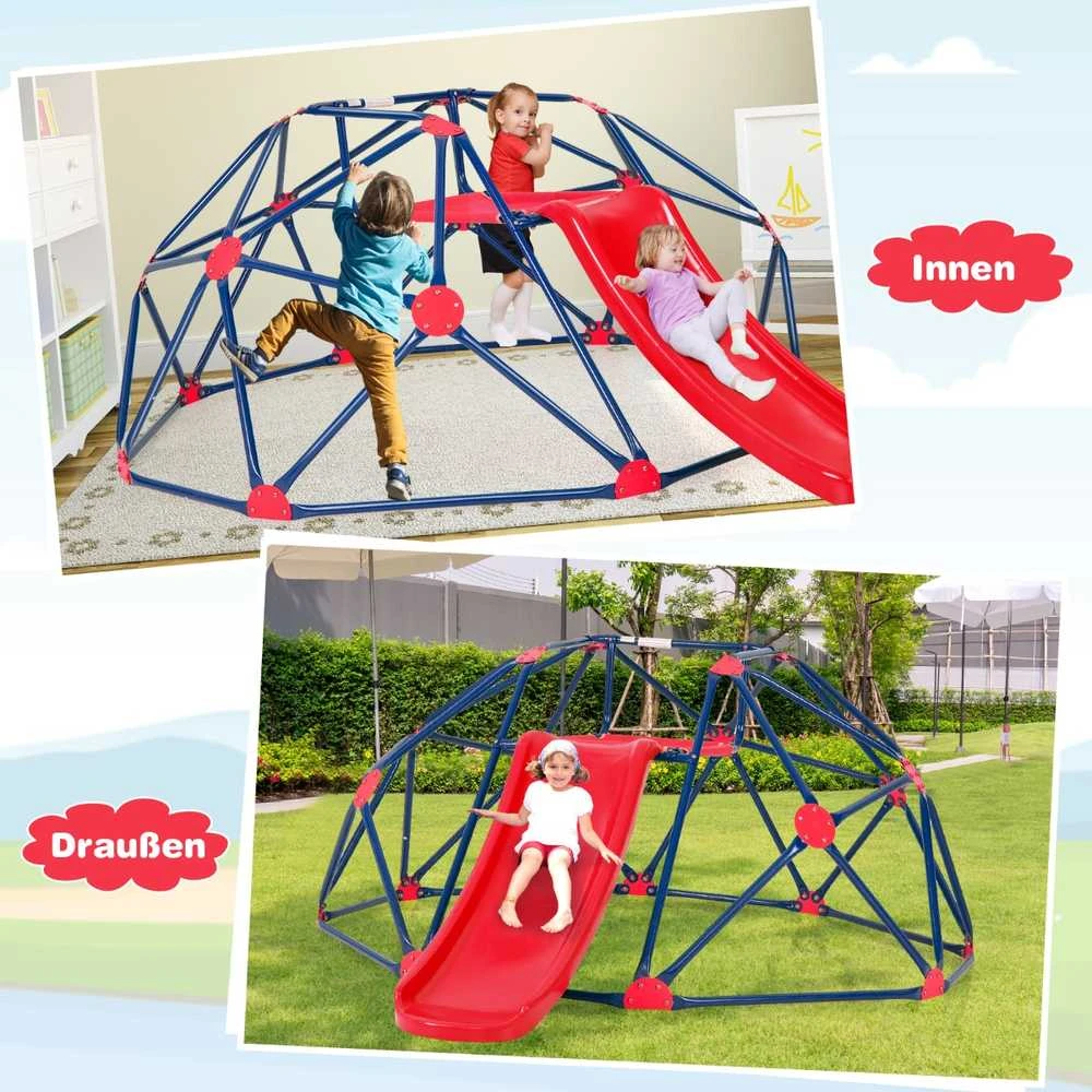 Promotions Lauko žaidimų rinkinys, geometrinis kupolo laipiotojas su čiuožykla, 244x184x90 cm, raudona žalia mėlyna