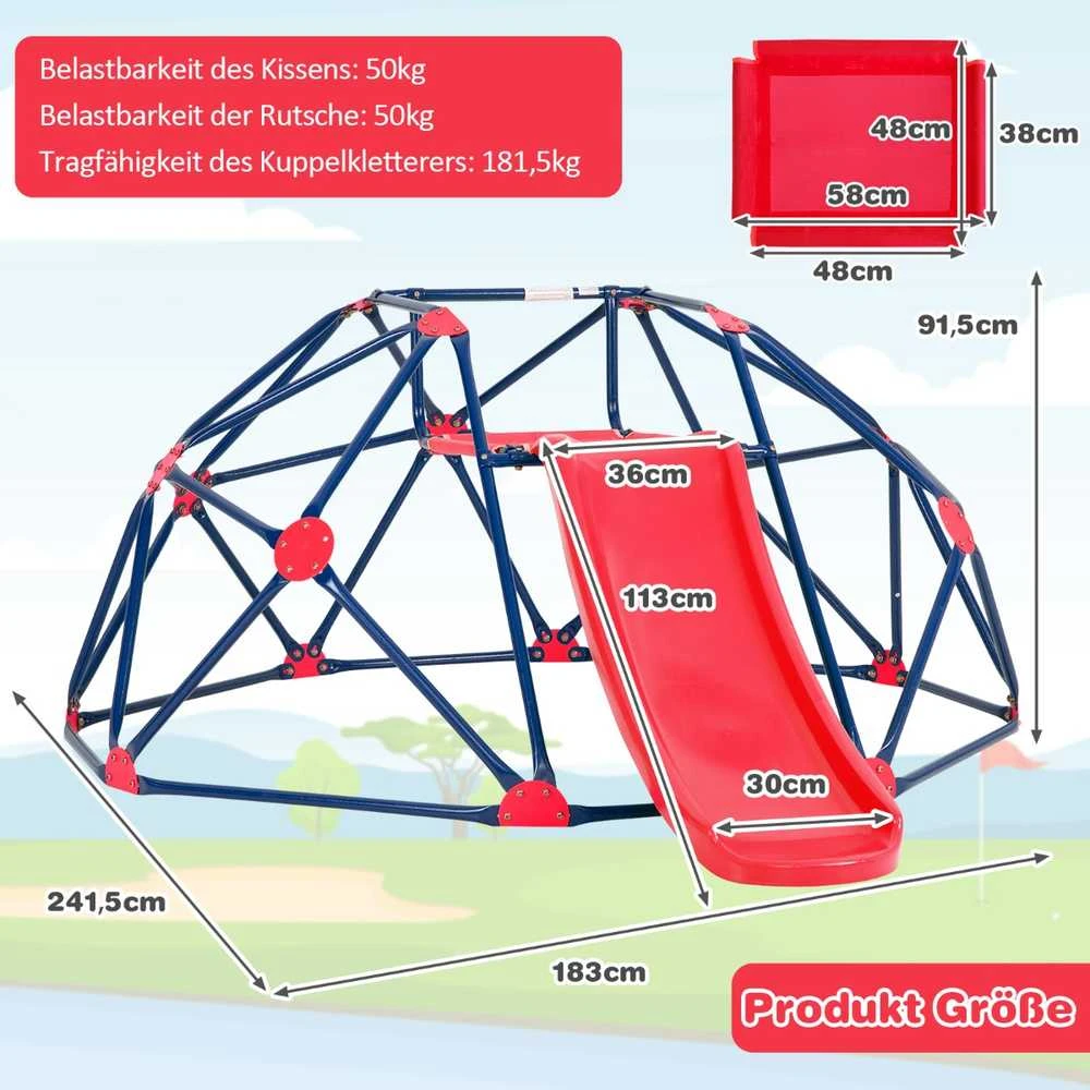 Promotions Lauko žaidimų rinkinys, geometrinis kupolo laipiotojas su čiuožykla, 244x184x90 cm, raudona žalia mėlyna