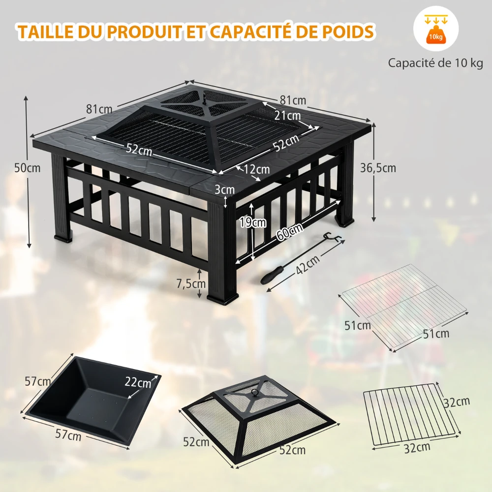 Promotions Lauko židinys 3-in-1 81x81x50 cm juodas