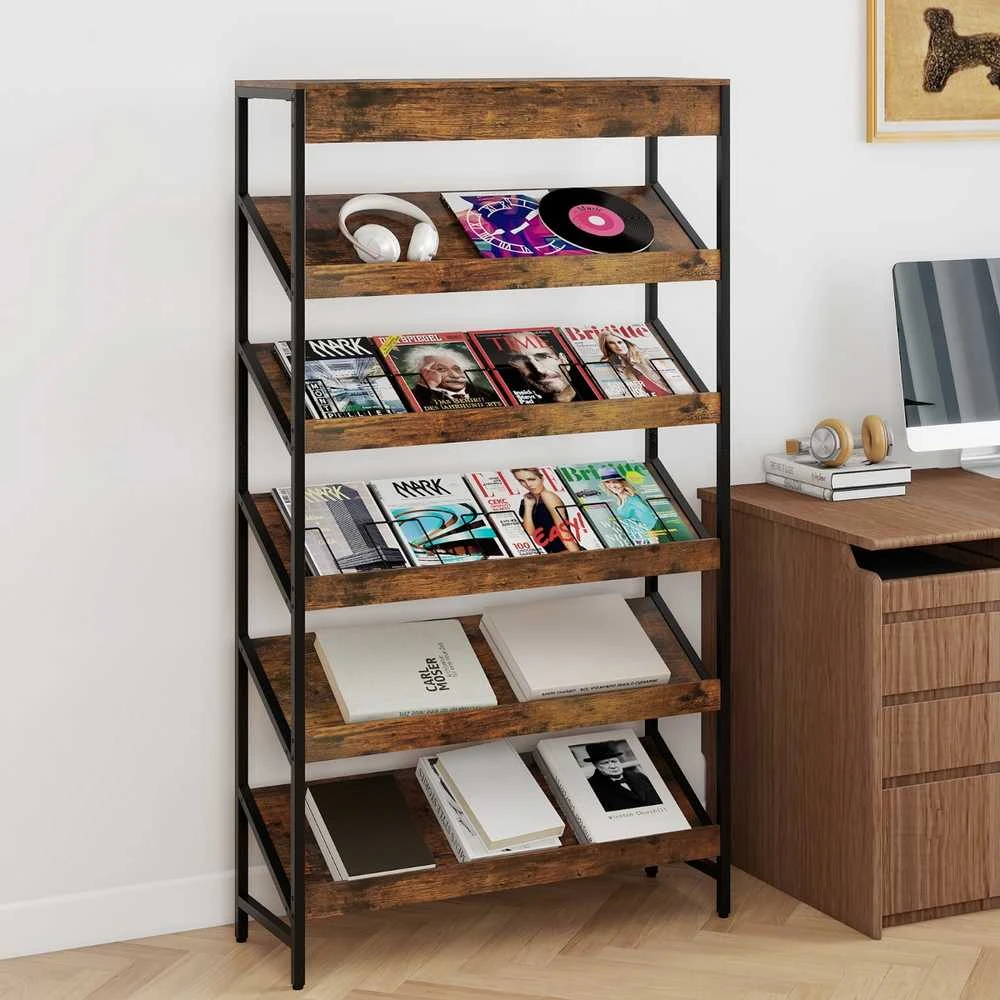 Promotions Lentyna, 6 pakopų pastatoma lentyna, 90x30x161 cm, ruda, metalinis rėmas